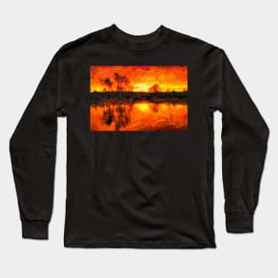 Red sunset on the coast Van Gogh Monet Cézanne Long Sleeve T-Shirt